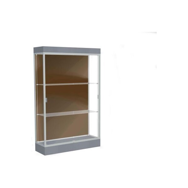 Waddell Display Case Of Ghent Edge Lighted Floor Case, Chocolate Back, Satin Frame, 6" Carbon Mesh Base, 48"W x 76"H x 20"D 92LFCO-SN-CM - main